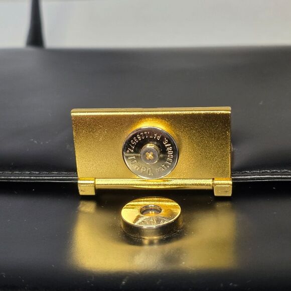 Givenchy Black Calfskin Leather Gold Logo Magnetic Snap Closure Top Handle Bag - Picture 3 of 12